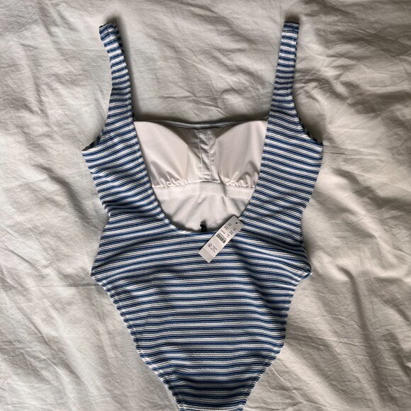 NWT J.Crew Textured Squareneck One-Piece in Stripe - Picture 3 of 7